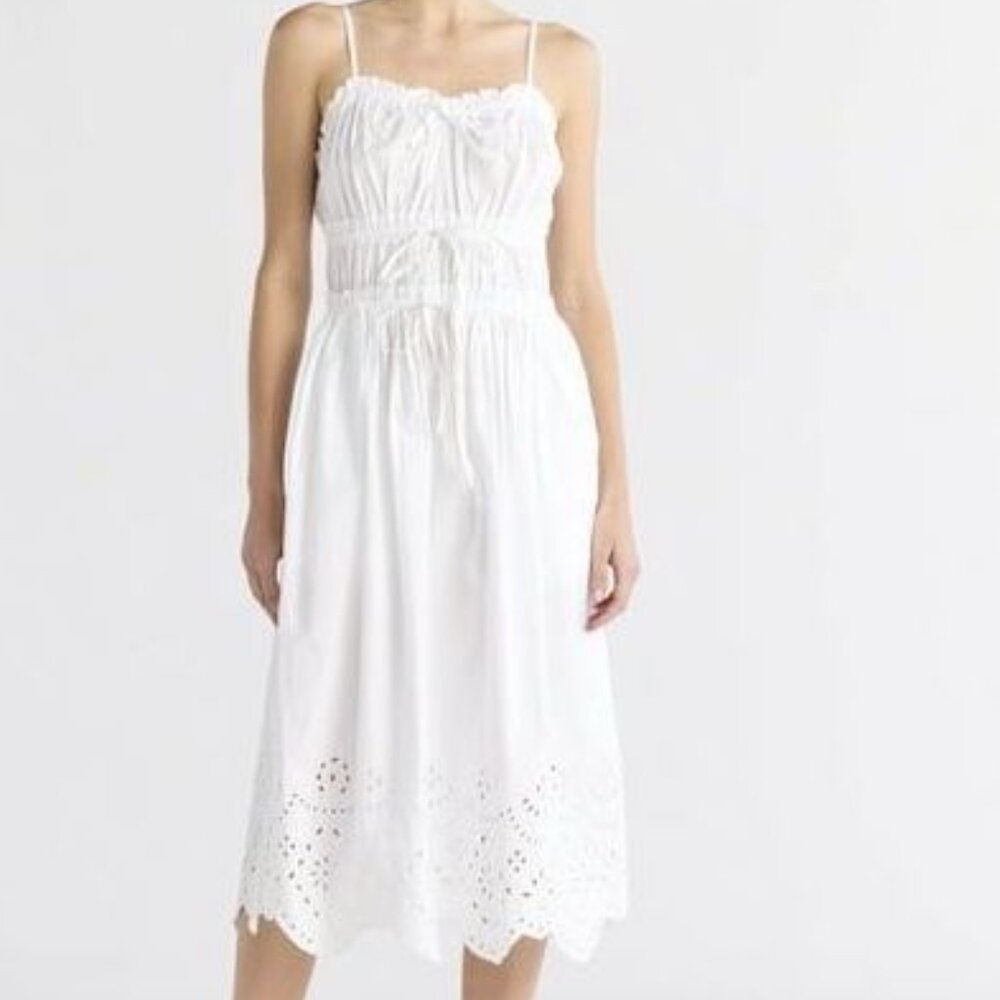 NWT, SZ M (8-10) 100% COTTON, Eyelet Trim Midi Sundress, White